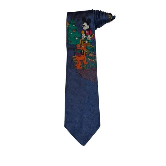 Disney Mickey And Co Atlas Designs Christmas Mickey Mouse Pluto Vintage Necktie - Picture 1 of 7